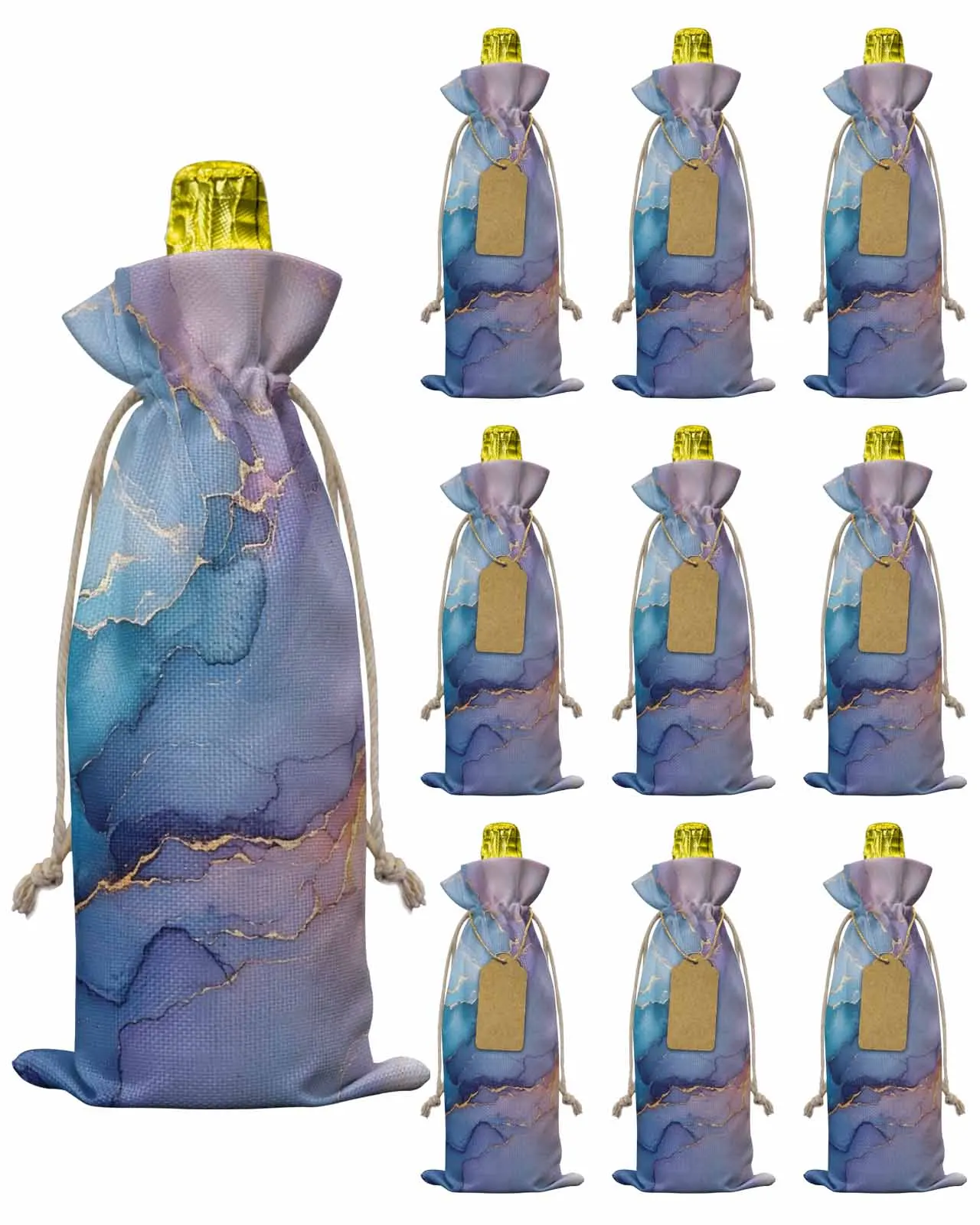 

10pcs Wine Bottle Covers Abstract Blue Purple Marble Wine Holder Carrier Packaging Bag Wedding Party Decor Gift