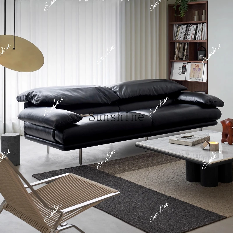 Sofa leather modern simple adjustable high backrest straight row black large seat deep Z  FT