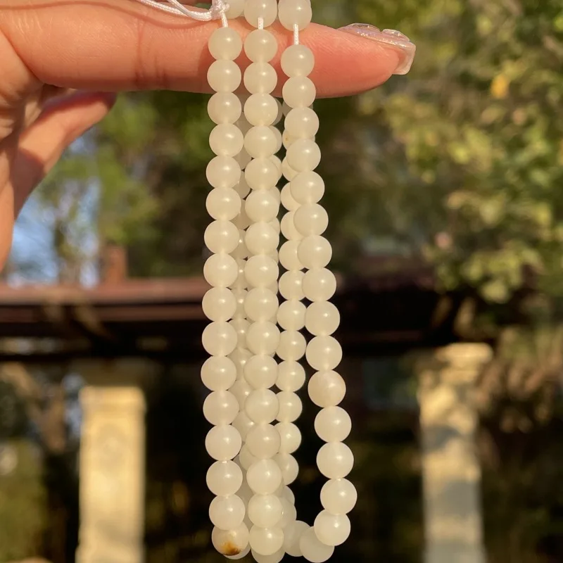

Natural Fine Hetian White Jade 6Mm108Pcs Necklace Multi Circle Hand String