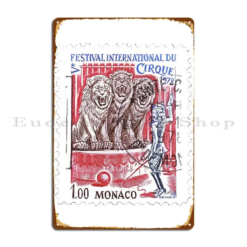 Vintage Monaco Circus Cirque Postage Stamp Metal Plaque Poster Retro Personalized Classic Pub Plates Wall Mural Tin Sign Poster