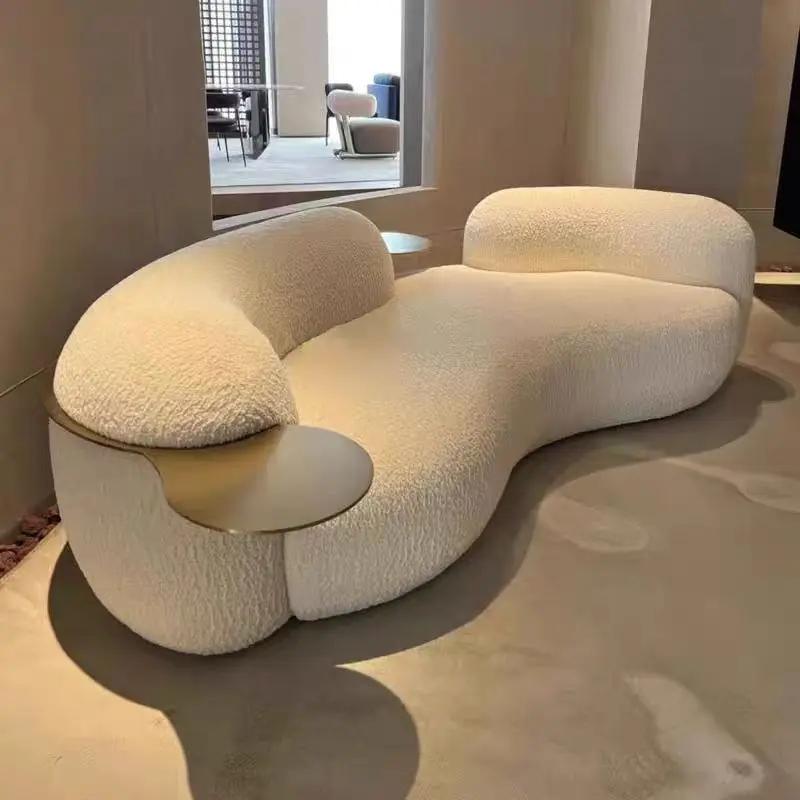 

Nordic Designer's Modern Luxury Curved Sofa High Quality Lambskin Fabric for Living Room Beauty Solon Creative Waiting Chairs