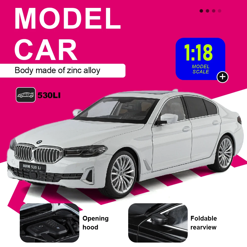

1:18 Alloy 5 Series 530Li X5M Models Diecast Toys Cars Wheel Steering Slide Forward Miniature Vehicle Doors Opened Car Metal Toy