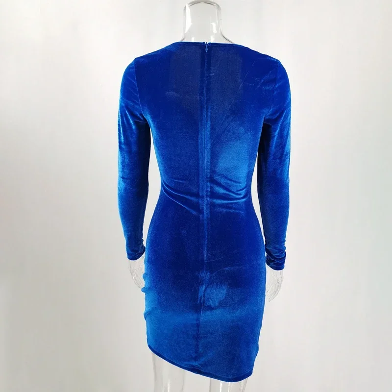 2023 Nieuwe Fluwelen Geplooide Sexy Jurk Vrouwen Diepe V-hals Lange Mouw Mini Strakke Sexy Jurk Elegante Herfst/winter Jurk vestidos