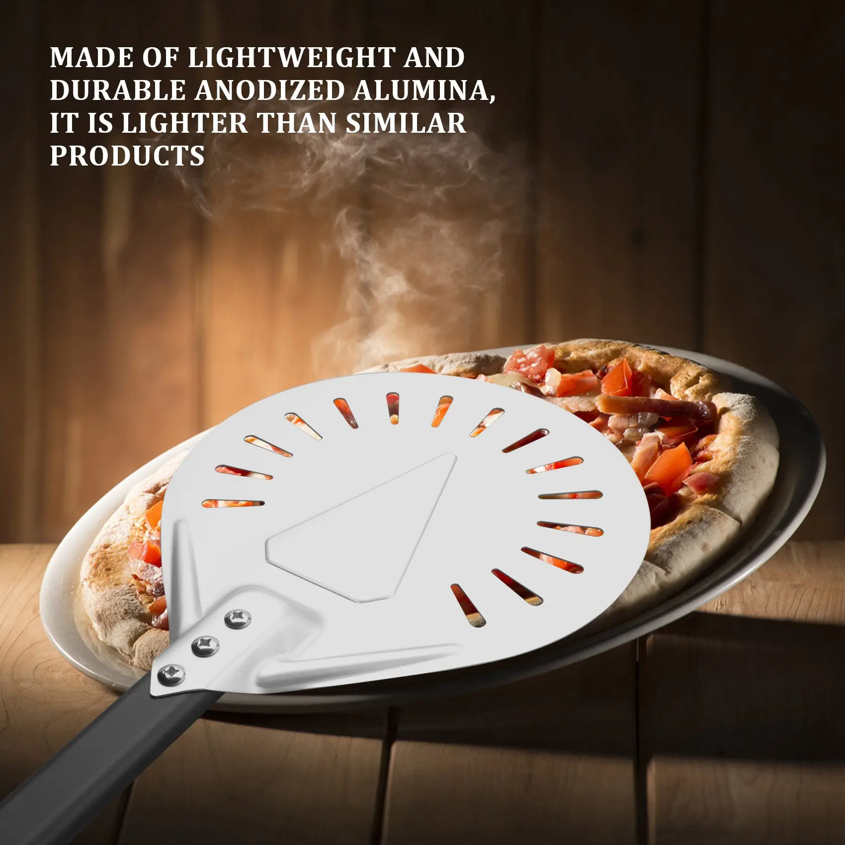 Premium-Long Handle 9 Inch Perforated Removable Pizza Turning Peel Pizza Shovel Aluminum Pizza Peel Paddle Peel
