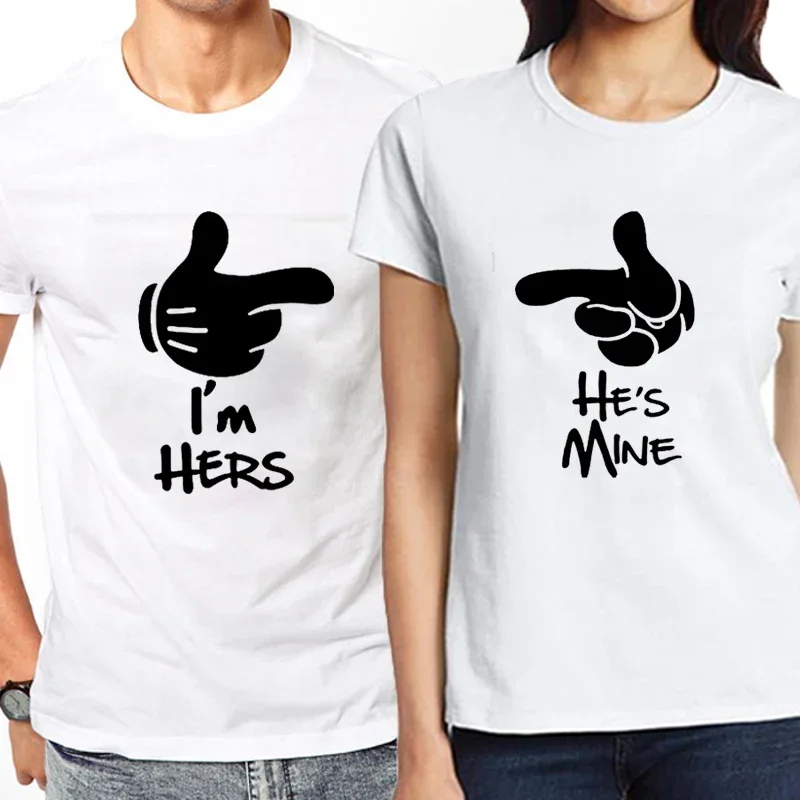 cotton Women Men Hipster Black Tops Student Apparel I'm Hers He Is Mine Top Cute Couple T-shirt Unisex Lovers T Shirts 2024