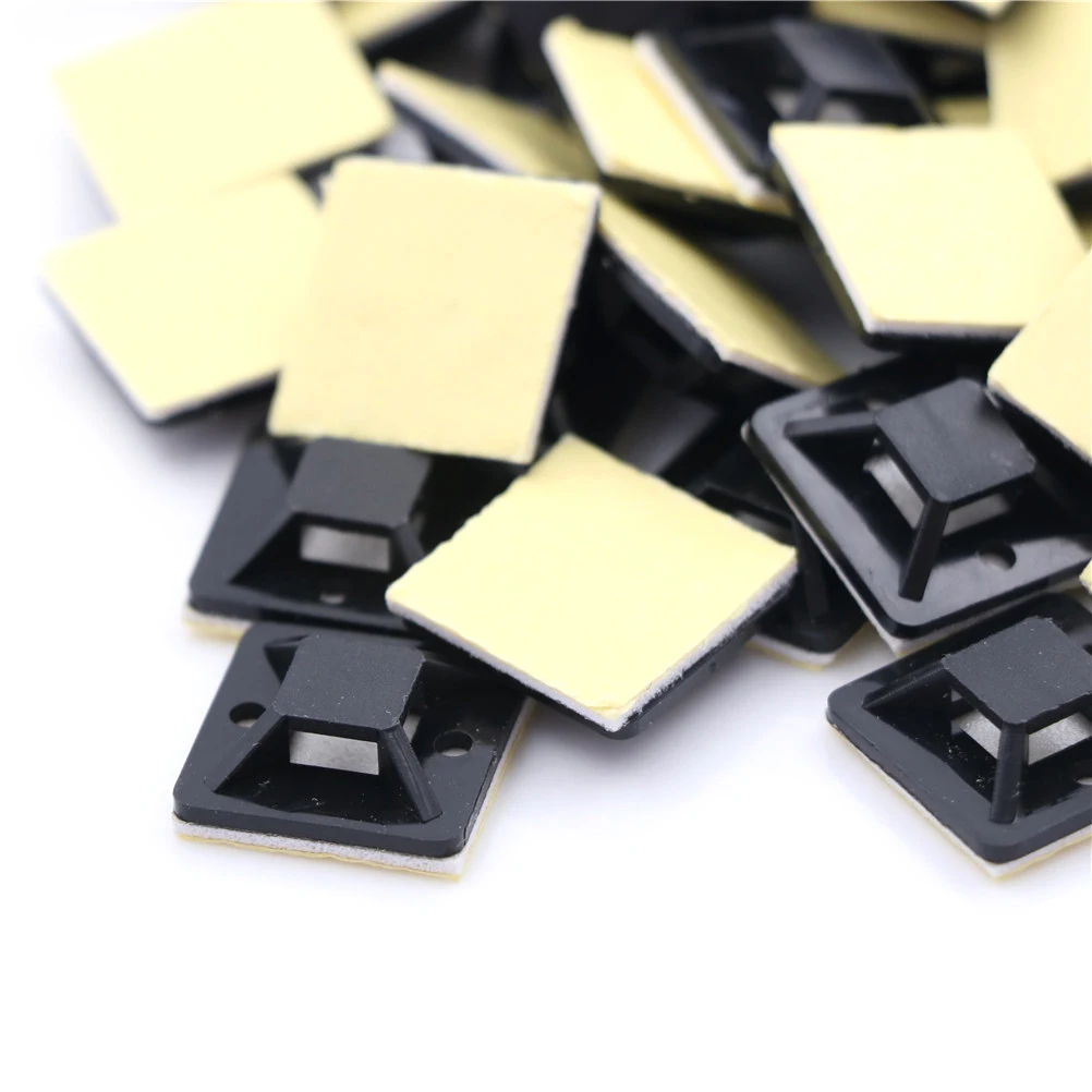 100 sztuk/partia samoprzylepna opaska kablowa podstawa biały klej typ pozycjonowania plastikowa samoprzylepna opaska kablowa uchwyt podstawy 20x20x6mm — zdjęcie 4