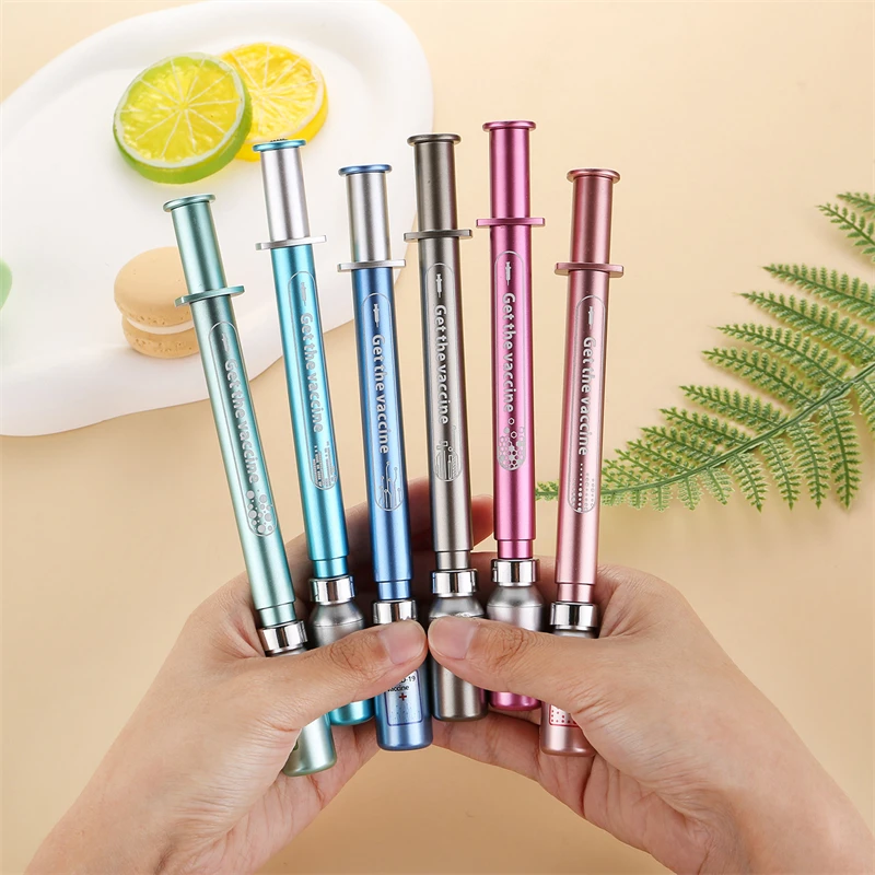 

12Pcs Luminous Vaccine Gel Pens Syringe Modelling Neutral Pen Nurse Gel Pen Signature Pens Students Gift English Version