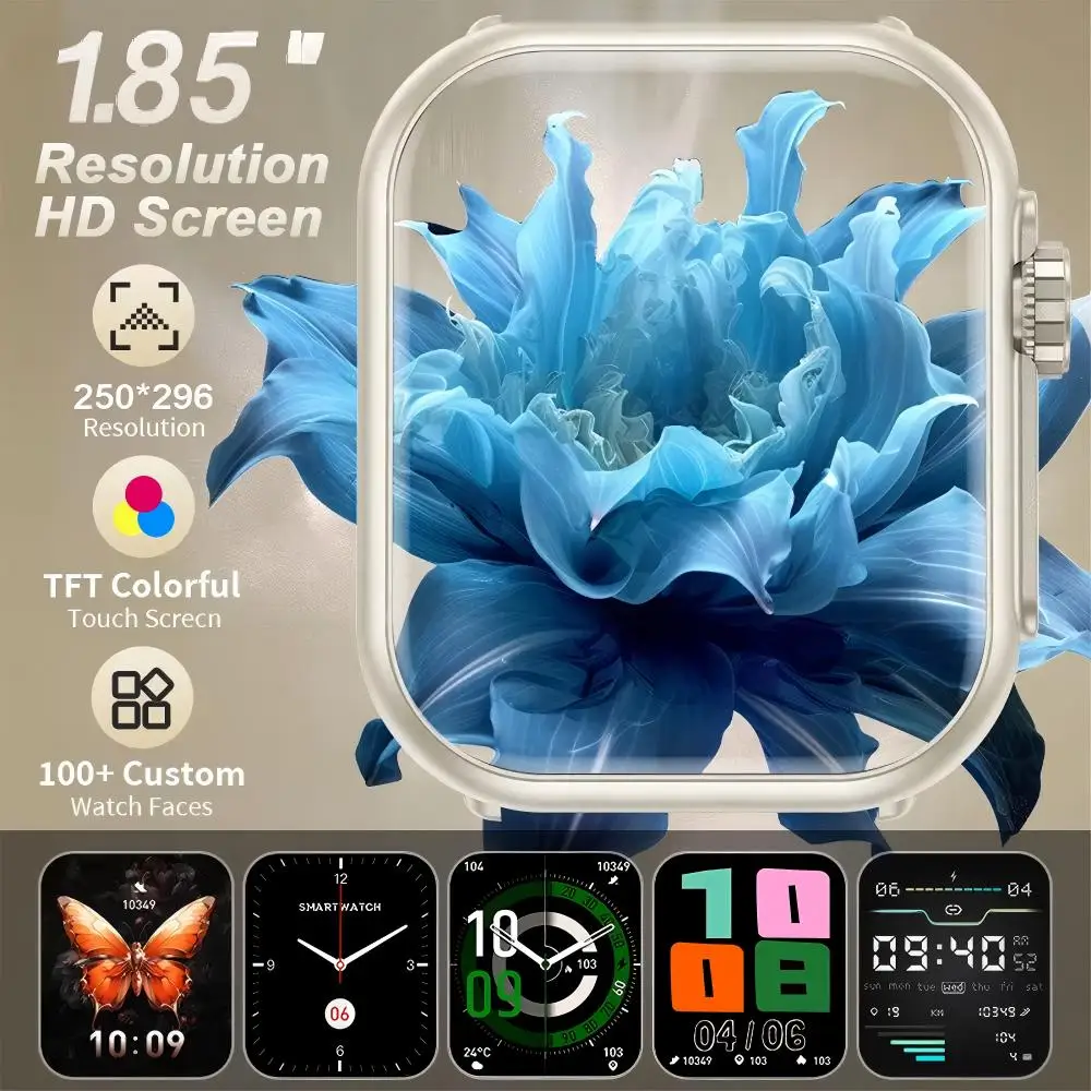 Viiray montre intelligente pour hommes et femmes 1.85 "écran HD Fitness Tracker moniteur de fréquence cardiaque et de sommeil Compatible avec Android et iPhone