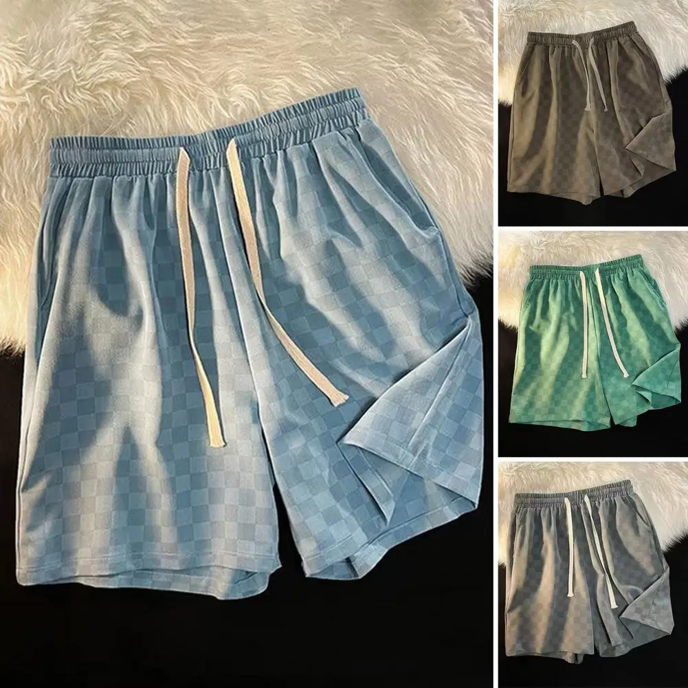 

Men's Shorts Four Seasons Running Short Casual Jogging Short Pants Chessboard Pattern Solid Color Drawstring Man Sports Shorts