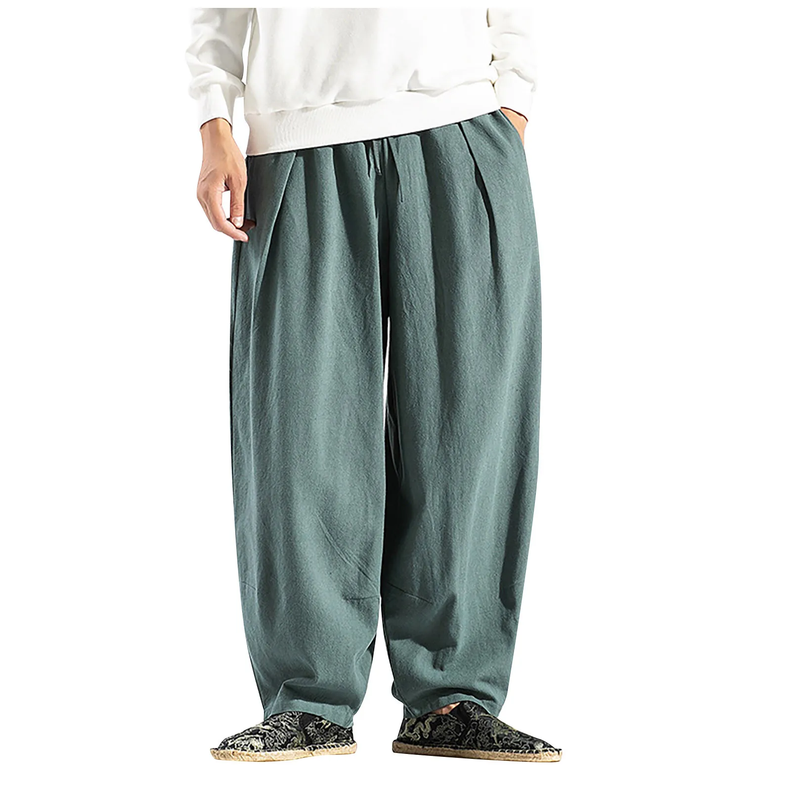 

Large Size Drawstring Elastic Waist Harem Pants Men's Harem Pants Summer Fashion Casual Loose Solid Color Pants Daily Causal