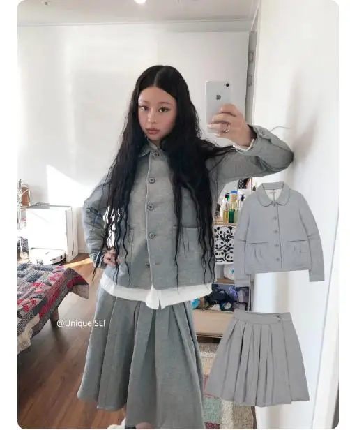 

Japanese Vintage Preppy Style Suits Age Reduction Peter Pan Collar Blazer + Casual Pleated Skirt Two Piece Sets Womens Outifits