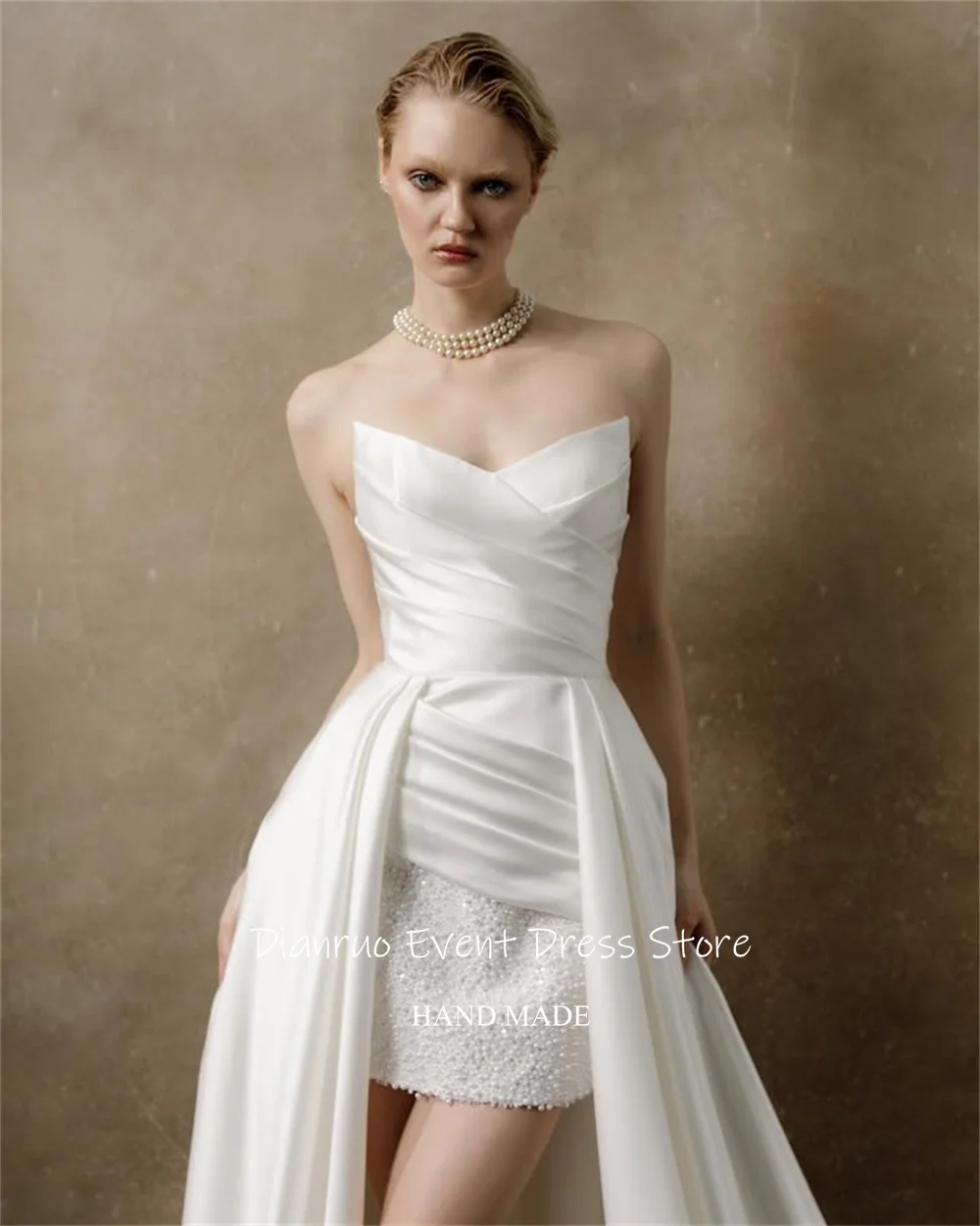 Dianruo Exquisites Hochzeitskleid mit hohem, niedrigem Saum, herzförmig, romantisch, Vestidos De Novia, Satin, ärmellos, Sermon PiPe Maga, Maßgeschneidert