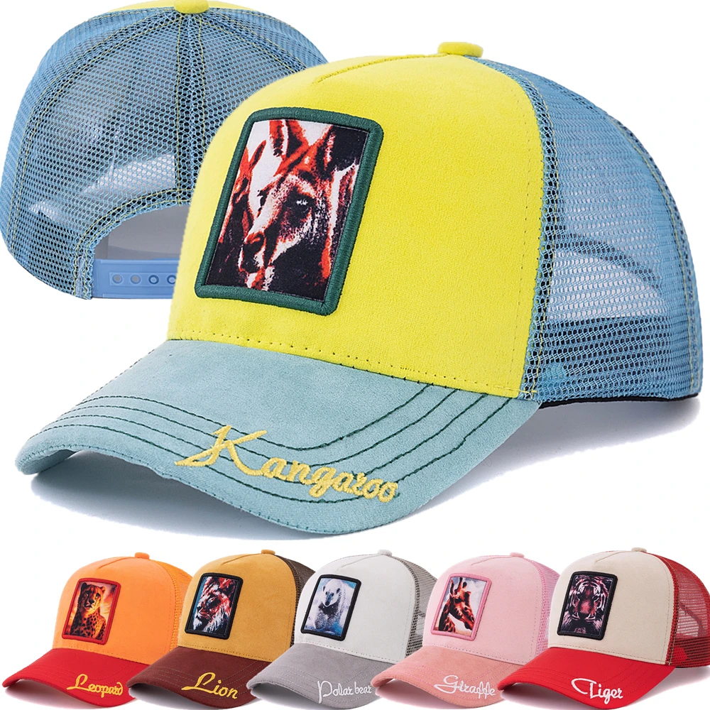 Unisex Sommer Tier Trucker Hut Känguru Muster Patch Design Wildleder Baseball Cap Streetwear Cap Für Männer Frauen ﻿