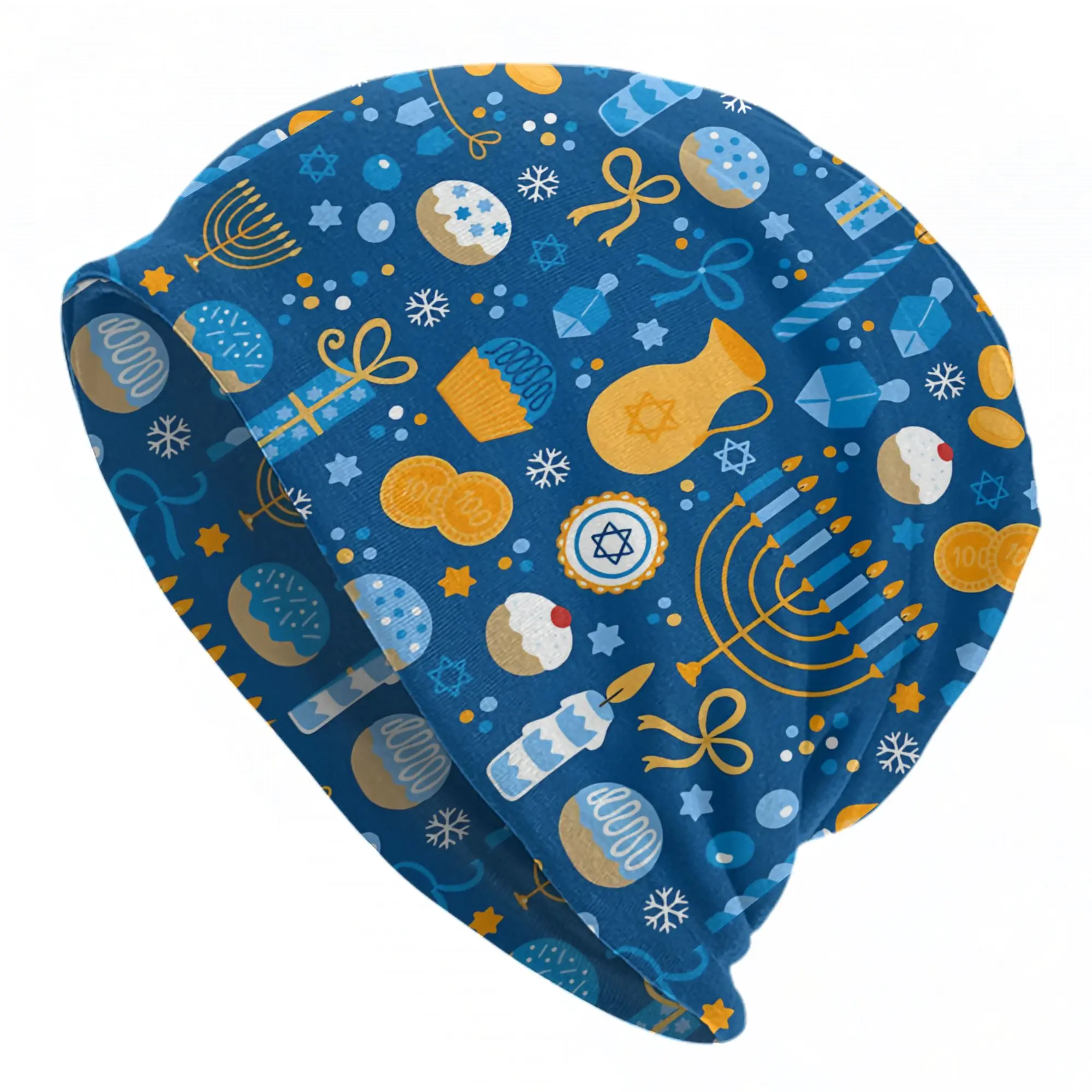Happy Hanukkah Bonnet Hats Hip Hop Outdoor Skullies Beanies Hat Menorah Candle Christmas for Men Women Spring Dual-use Cap