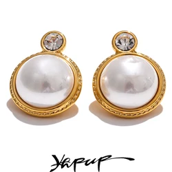 Yhpup Waterproof Korean Style Zirconia Imitation Pearls Stud Earrings Stainless Steel Elegant Daily Classic Fashion Jewelry