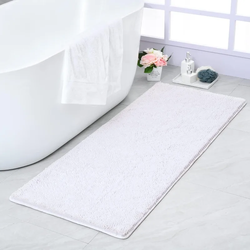 

White Long Bathroom Rugs Runner 24''x60'',Absorbent Bath Mats for Bathroom Non-Slip,Washable Carpet