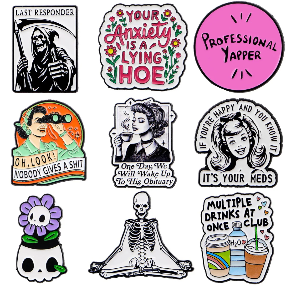 "One Day,We Will Wake Up To His Obituary" Enamel Pin Cartoon Skeleton Women's Brooches Fashion Lapel Badges Jewelry Friends Gift