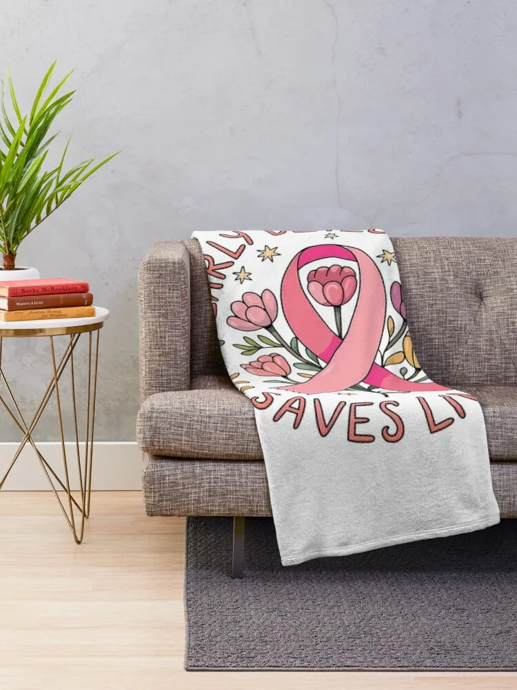 Early Detection Saves Lives - Whimsical Pink Ribbon Flower Design Throw Blanket Tourist Softest Blankets