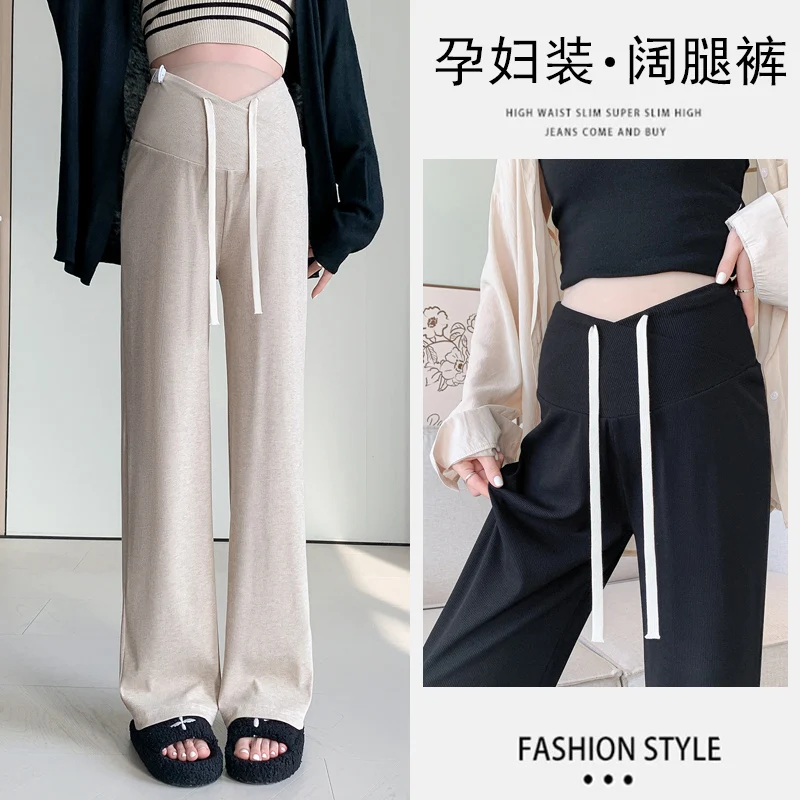 Across V Low Waist Maternity Pants Spring Summer Fashion During Pregnancy Trousers for Pregnant Women Casual Wide Leg Straight