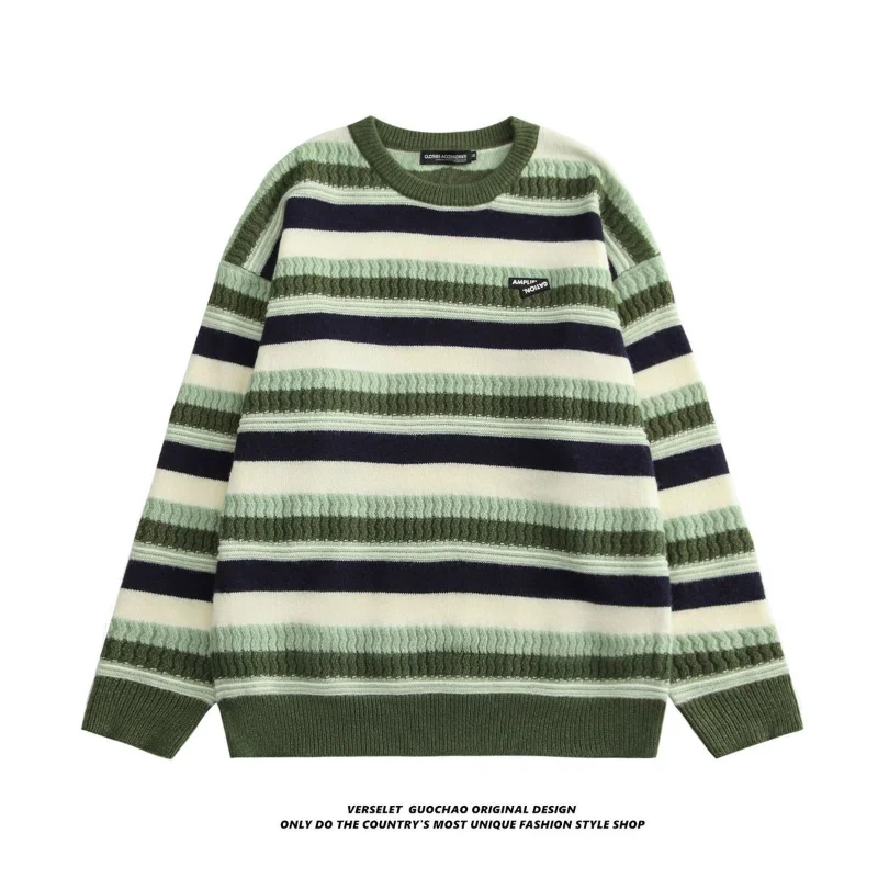 

Women's New Spliced pullover Round Neck Fashionable Loose and Versatile Casual Knitted Striped Sweater