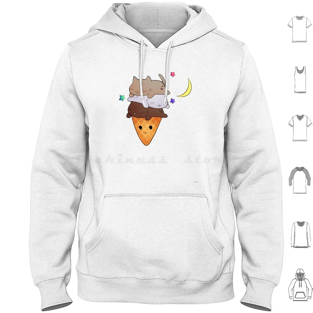 Lindos gatos soñolientos en un helado Sudadera con capucha de algodón de manga larga gatos Kawaii lindo Smiile risa Pastel Neko helado hielo