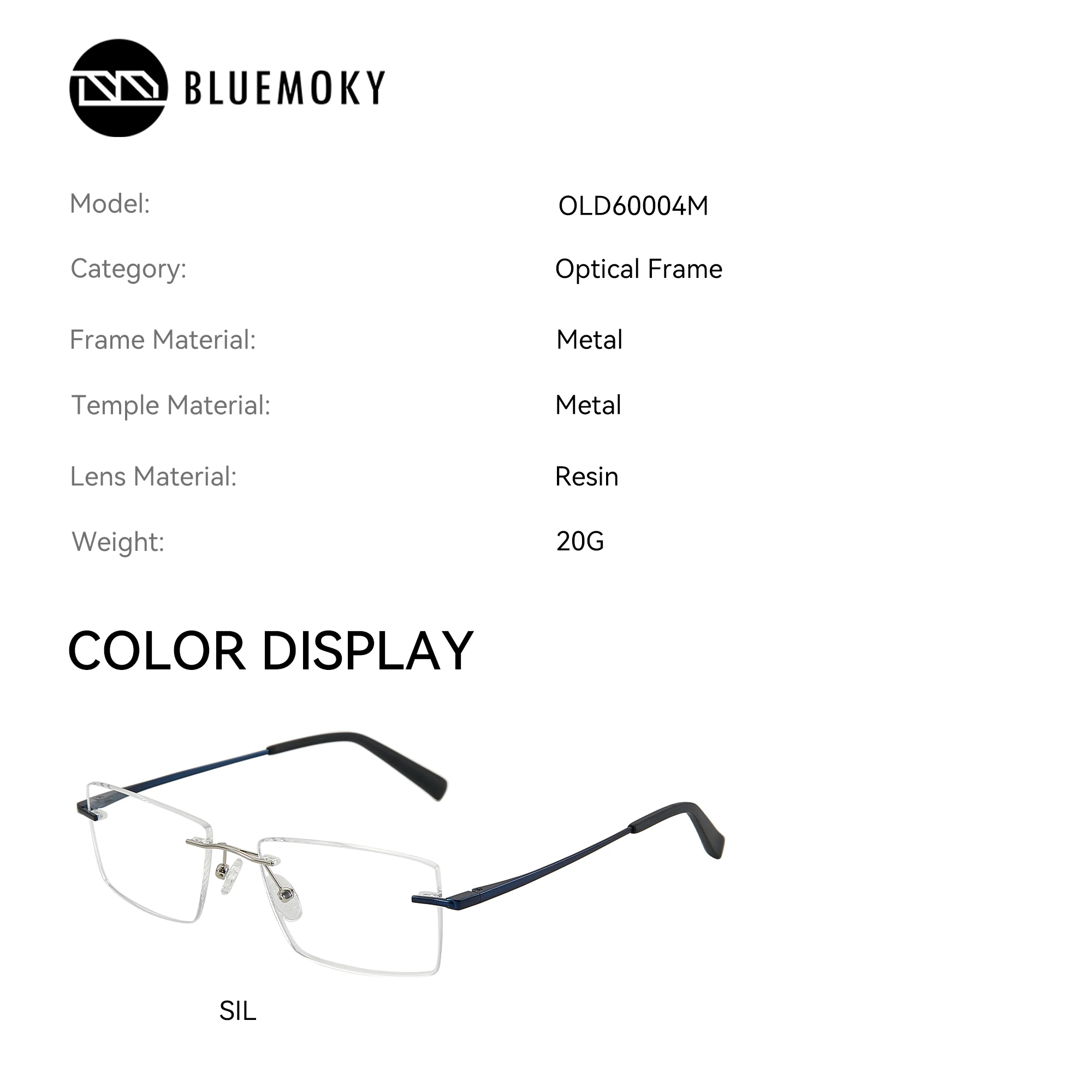 نظارات طبية بدون إطار مستطيلة معدنية من BLUEMOKY، عدسات بصرية تقدمية مضادة للضوء الأزرق للرجال مع وصفة فوتوكروميك #4