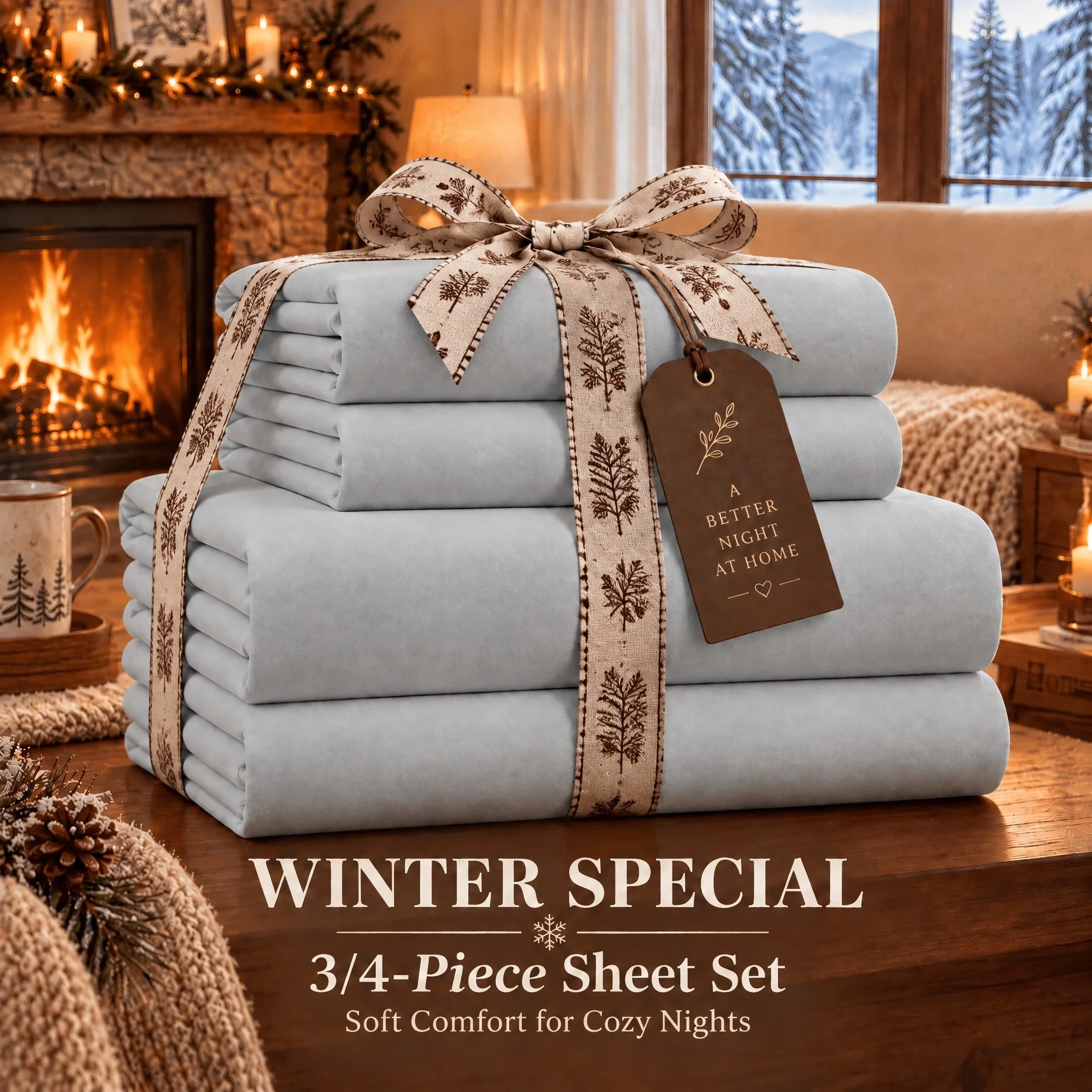 Christmas Themed Sheet Set, Winter Special Fitted Bedding, Moisture Wicking & Breathable, 15 Inch Deep Pocket, Multiple Sizes Available, 3/4pcs Pack, Holiday Bedroom Decor, Random Color