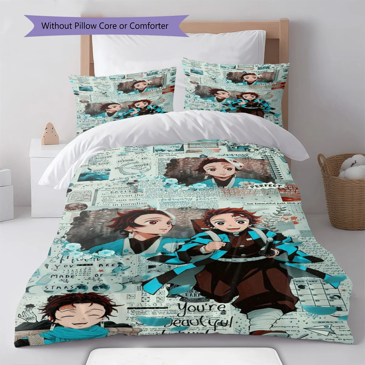 Demon Slayer Nezuko Kamado Front View Bedding Set Anime Duvet Cover Polyester Soft Comforter Cover -QJY