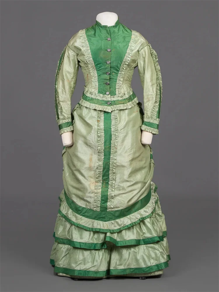 1870s Retro Victorian Edwardian Green Walking Bustle Dress  Duchess Historical Theater  Reenactment Ball Gown