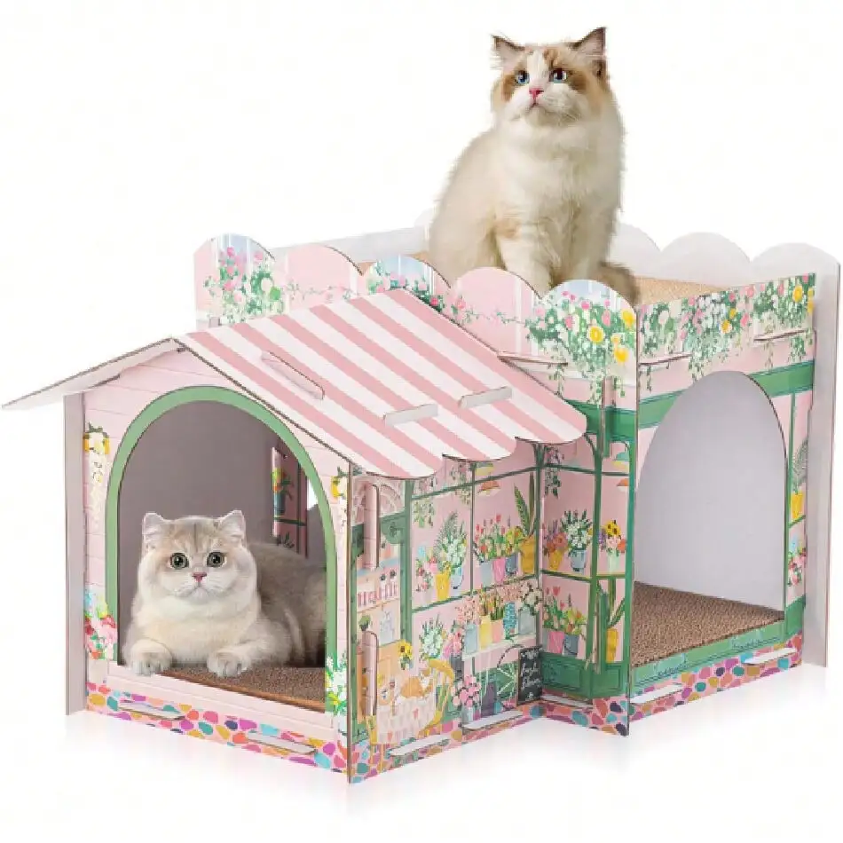 

Cat House With Scratchers Large Sturdy Cat Villa 17"X12"X10" Cute Pet Play Condo Beds Toys Hideout For Bun