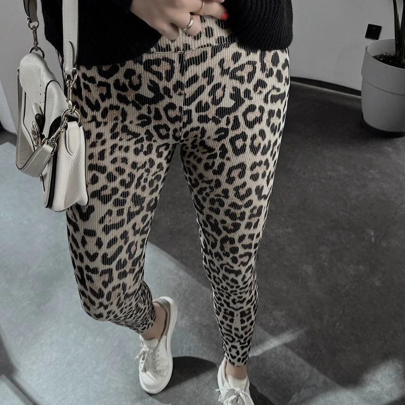 High Waist Leopard Print High Stretch Pants Women's Straight Leg Casual Pencil Trousers Ladies 2026 Spring