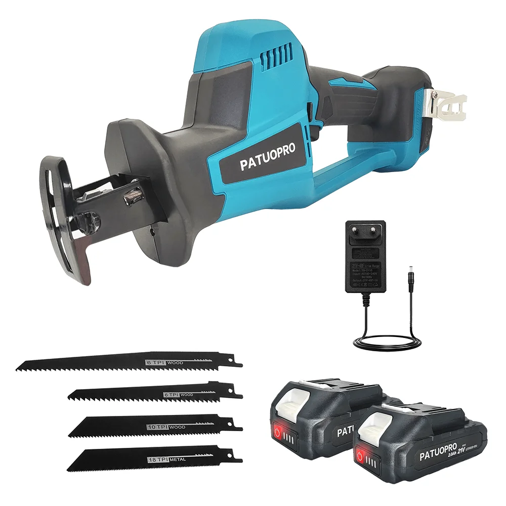 PATUOPRO Electric Cordless Brushless Reciprocating Saw Adjustable Speed Wood Metal Pipe Cutting Tools For Makita 18V Battery