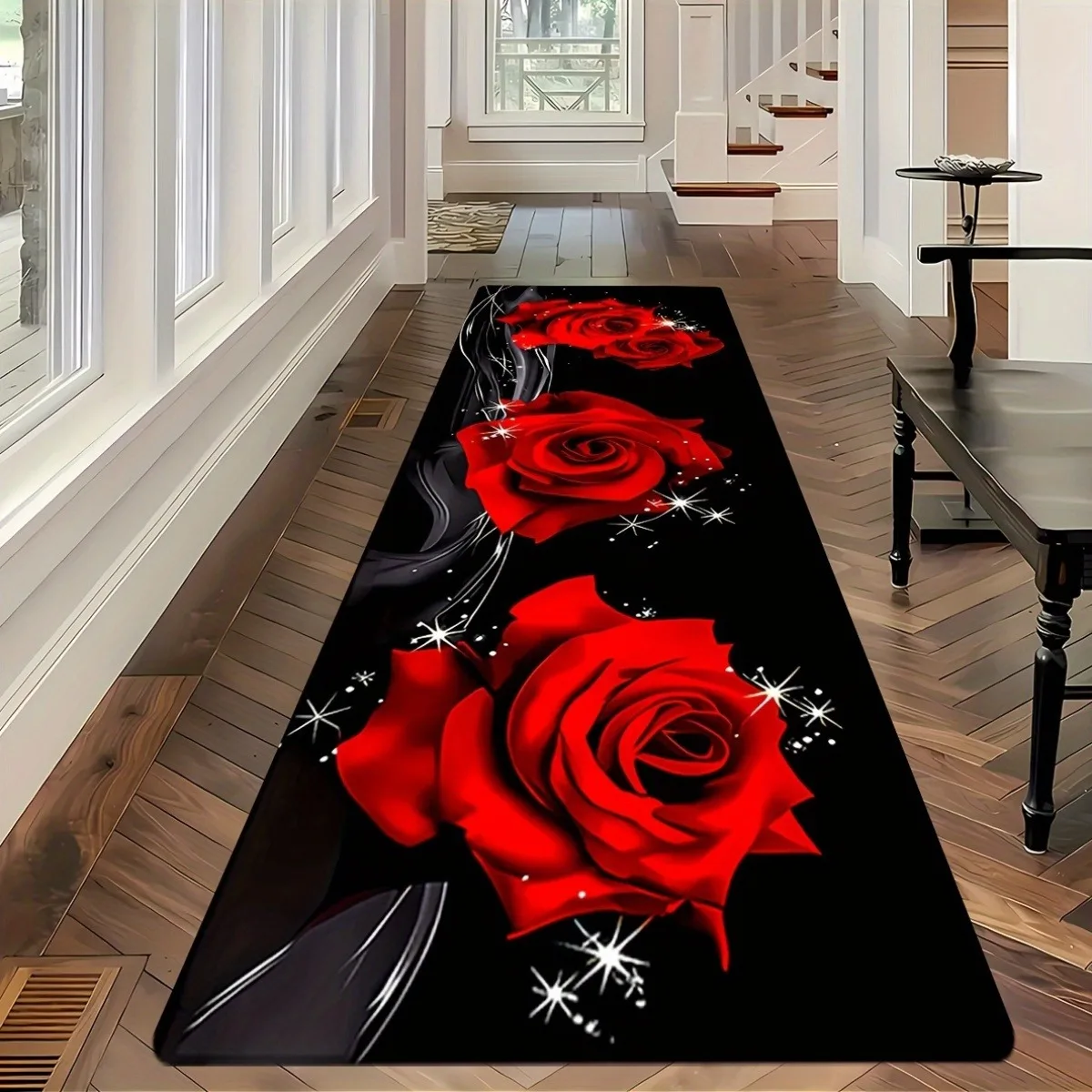

1PC HD Rose Pattern Kitchen Rugs Non-Slip Door Mats Pop design Living room Rugs Bath Mat Carpet for Home Sink Laundry Decor
