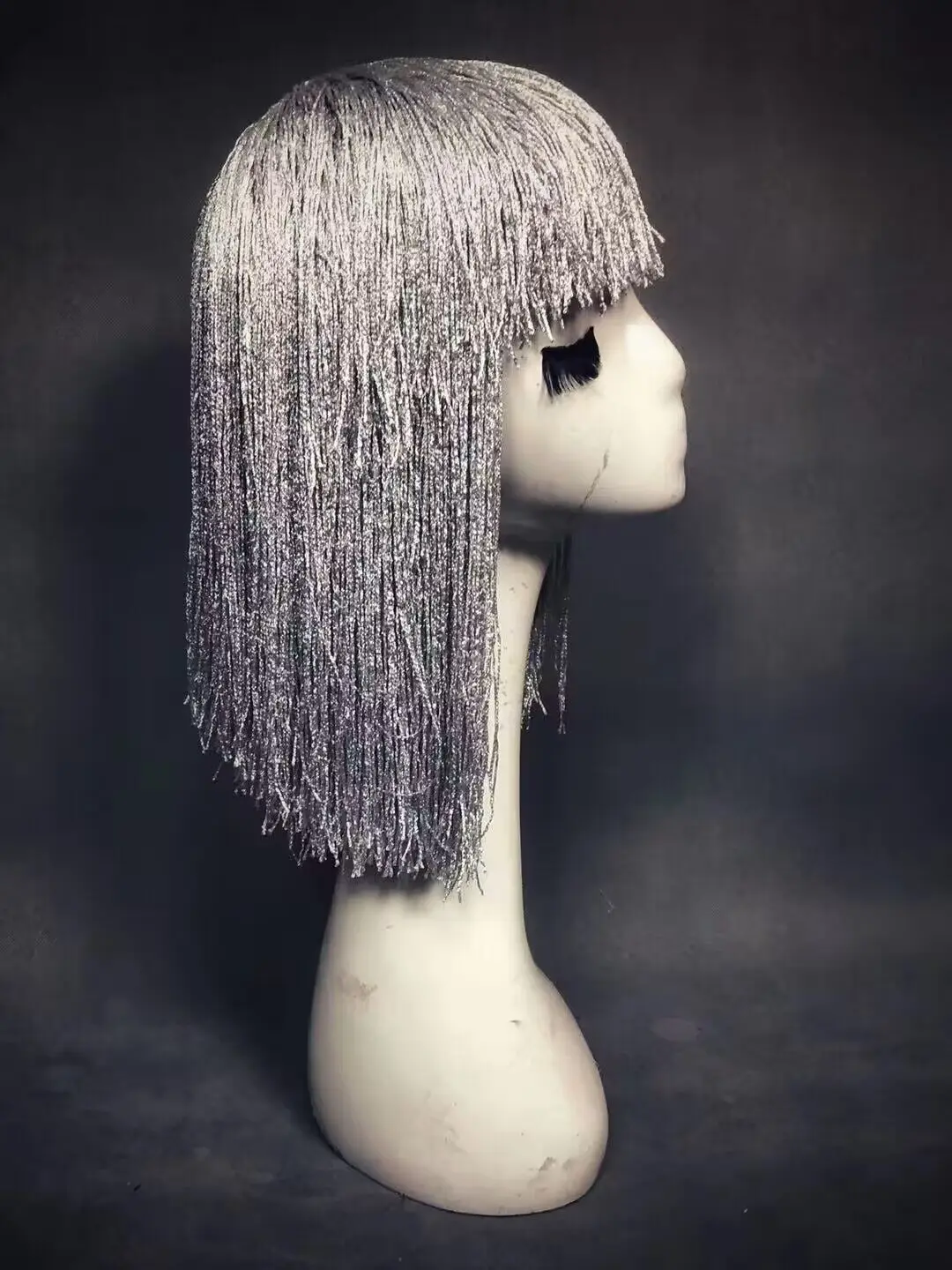 Silver Wig Stage Show Nightclub Tassel Wigs Cool headdress Modern Singer Outfit