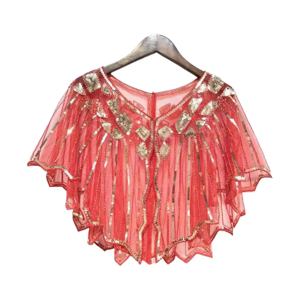 Dropshipping!!Women Cape Crochet Lace All-match Mesh Summer Beaded Sequin Shrug Flapper Dress Shawl for Party