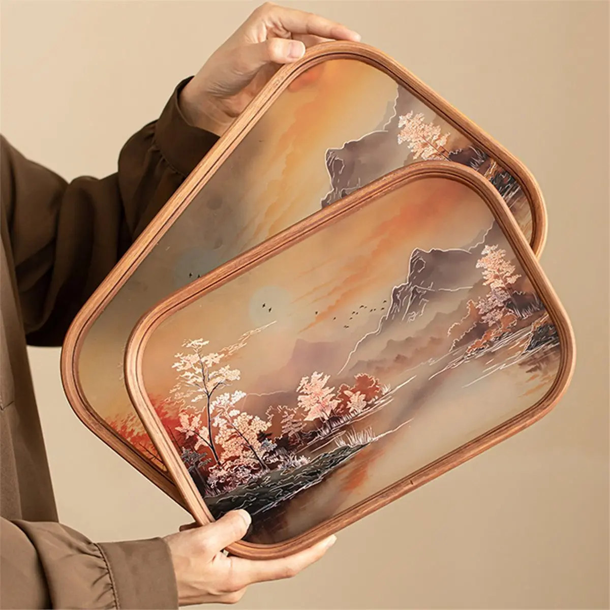 A67T NEW Bamboo Glass Tea Tray with Chinese Style Retro Teapot and Teacup Storage Tray Decorations Tea Ceremony Accessories S