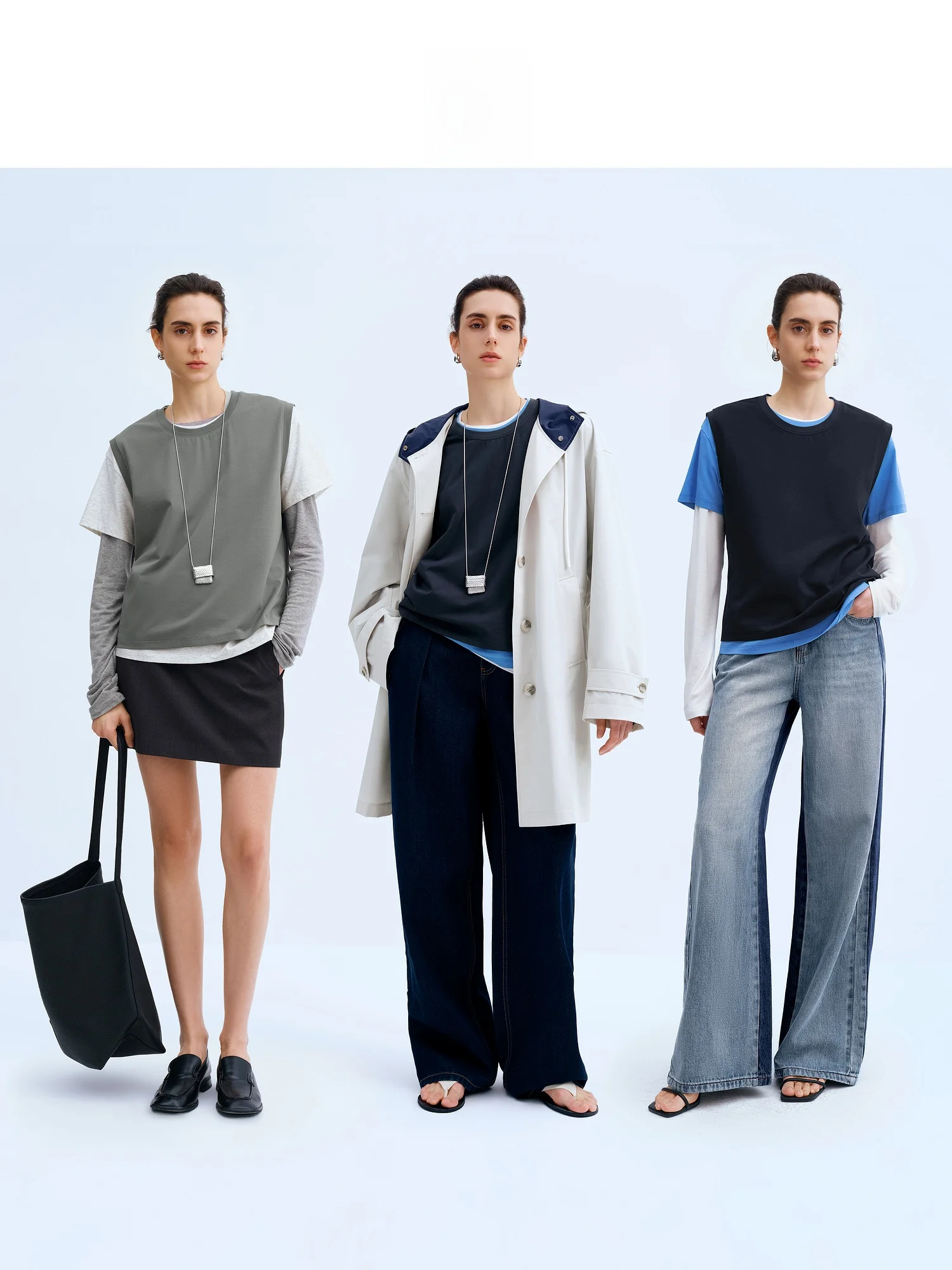 قميص نسائي قصير الأكمام من HS، تصميم ربيعي جديد كلاسيكي برقبة مستديرة وألوان متباينة، طبقة أساسية عصرية من مزيج القطن