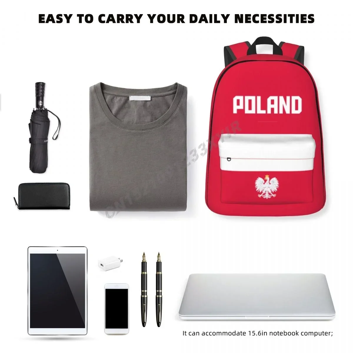 Custom Bag Unisex Backpack Poland Flag Polish Stitch Schoolbag Messenger Bag Case Laptop Travel Bag Mochila Gift