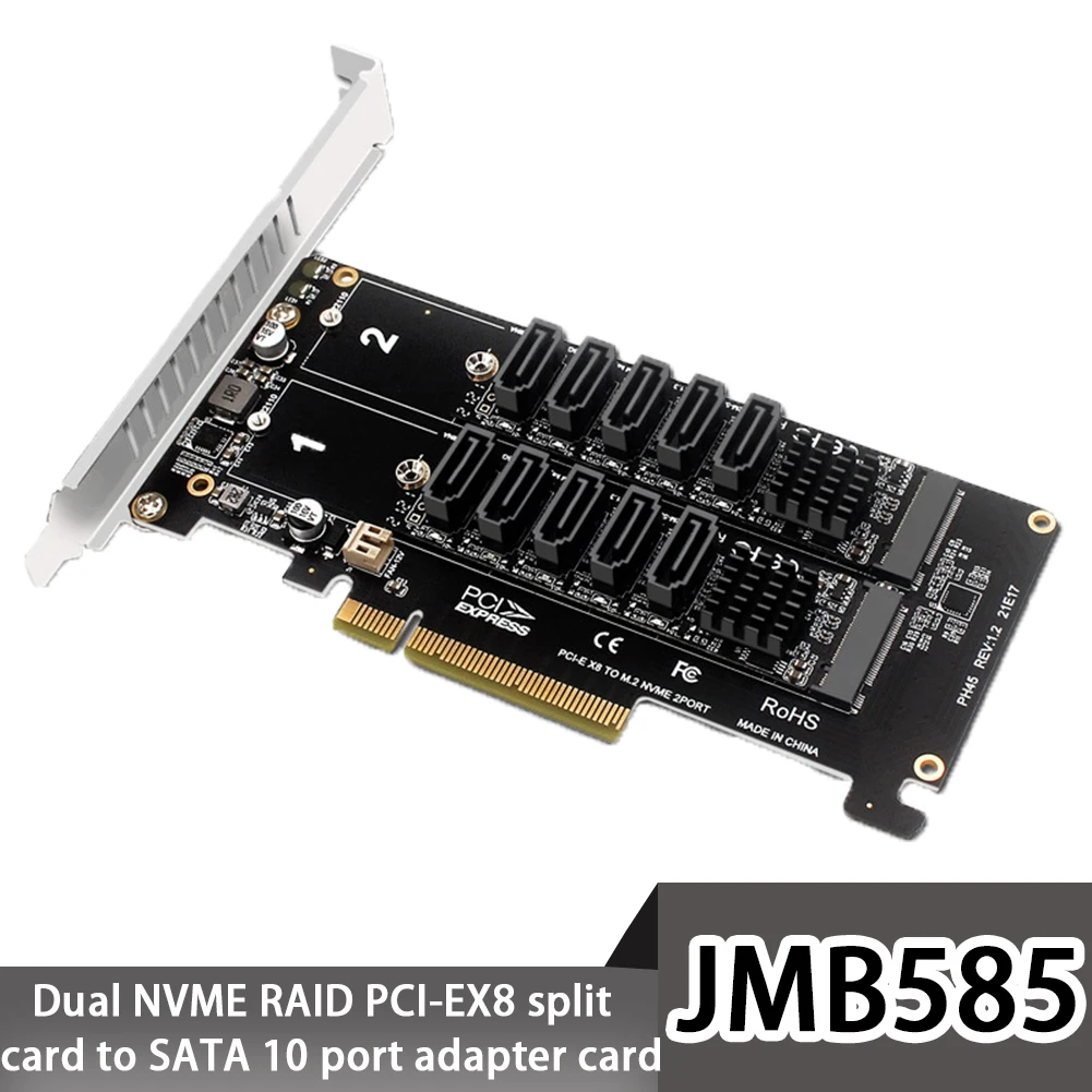 PCIE SATA Card 10 Ports, 6 Gbit / S SATA 3.0 PCIe Card, PCIe To SATA Controller Expansion Card,PCIE X8 Slots (JMB585)