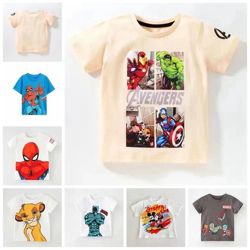 Summer Cartoon Mickey Avengers Spiderman Baby Boys Girls Short Sleeve T Shirts Kids Cotton Clothes Children Tops Tees Costumes