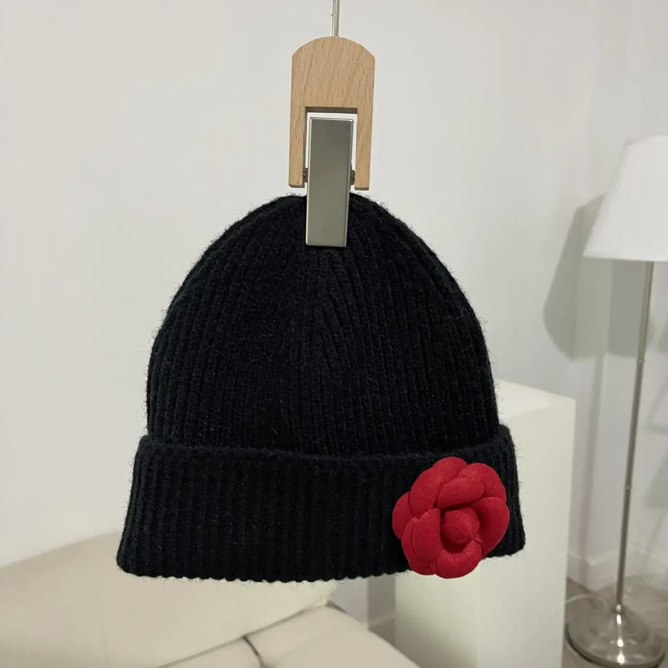 Red camellia wool hat women's warm knitted hat autumn and winter cold hat fashion 2023 celebrity beanies