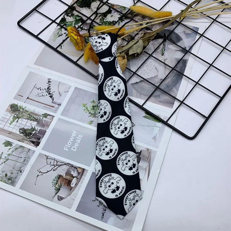 28cm Cartoon Floral Print Small Tie Without Manual Knotting Cartoon Personality Creative and Cute Short Tie for Boys and Girls