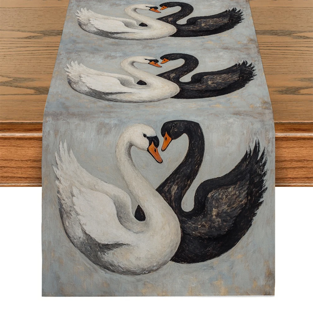 Black Swan Love Table Runner Polyester Table Runners for Dining Room Cottagecore Polyester Table