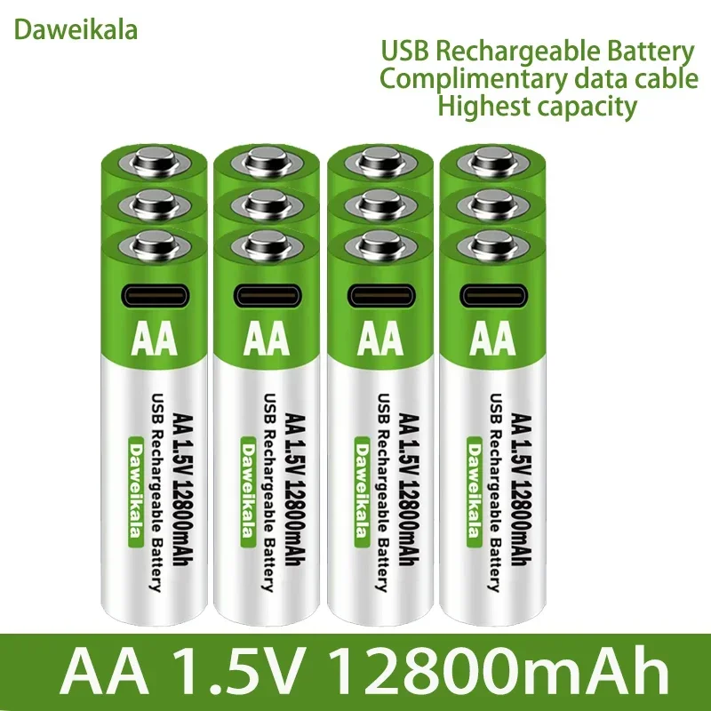 AA USB Rechargeable Lithium Ion Battery 1.5V AA 12800mah Power Bank Lifepo4 Batteries Aaa Recharable Lipo4 Recharchable Original