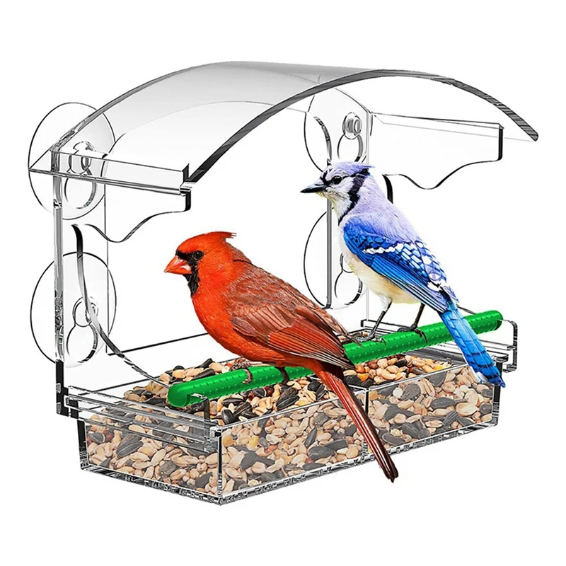 Bird Feeder Acrylic Transparent Window Bird Feeder Tray Bird House Pet Feeder Suction Cup Installation House Type Feeder