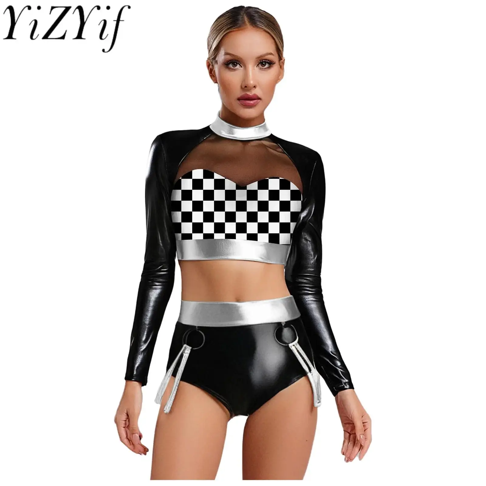 

Women's Fashion Ballet Gymnastics Figure Skating Dance Performance Suit Two Pieces Crop Top with Short for Pole Dancing Outfits