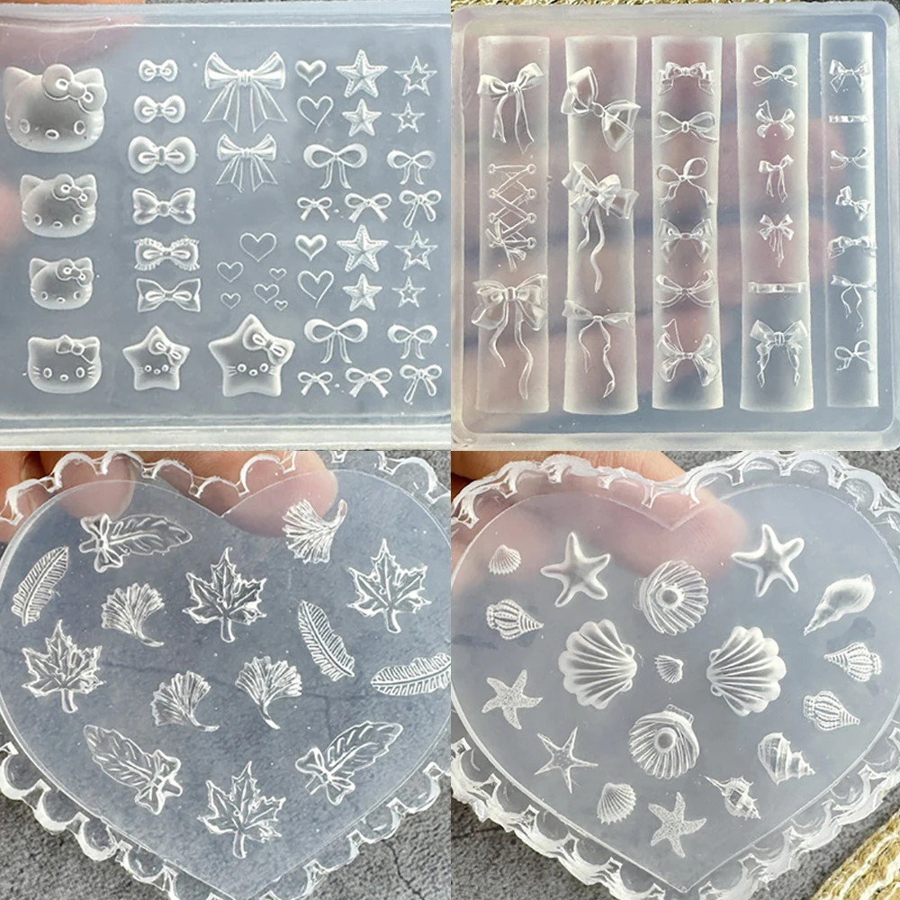 

1Pcs Cartoon Sanrio Hellokitty Flower Butterfly Bowknot Marine Elements 3D Acrylic Mold Nail Art Transparent Silicone Template