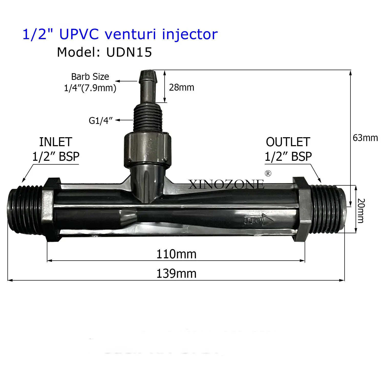Frete grátis injetor upvc venturi mistura de gás e conector misturador líquido mistura xinozone