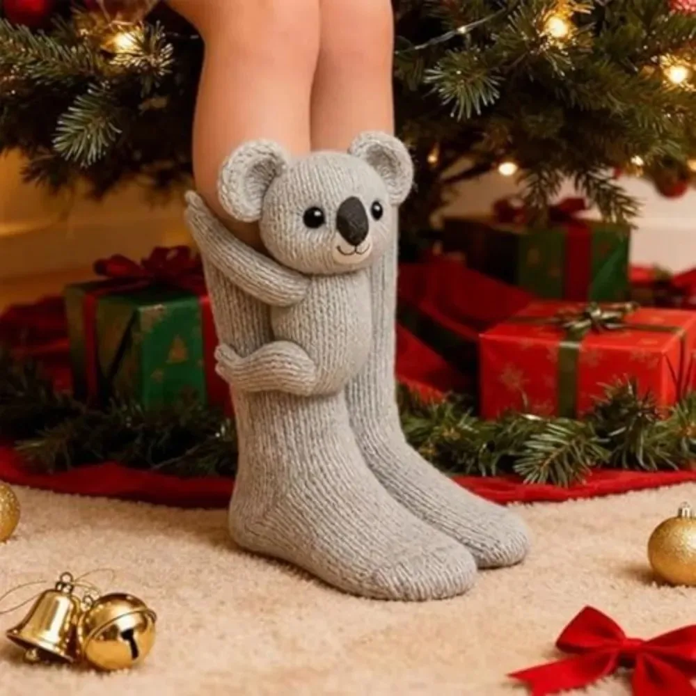 

3D Knitted Animal Cute Socks Cozy Fuzzy Thick Warm Plush Kawaii Socks for Women Teens Kids Home Winter Holiday Christmas Gift