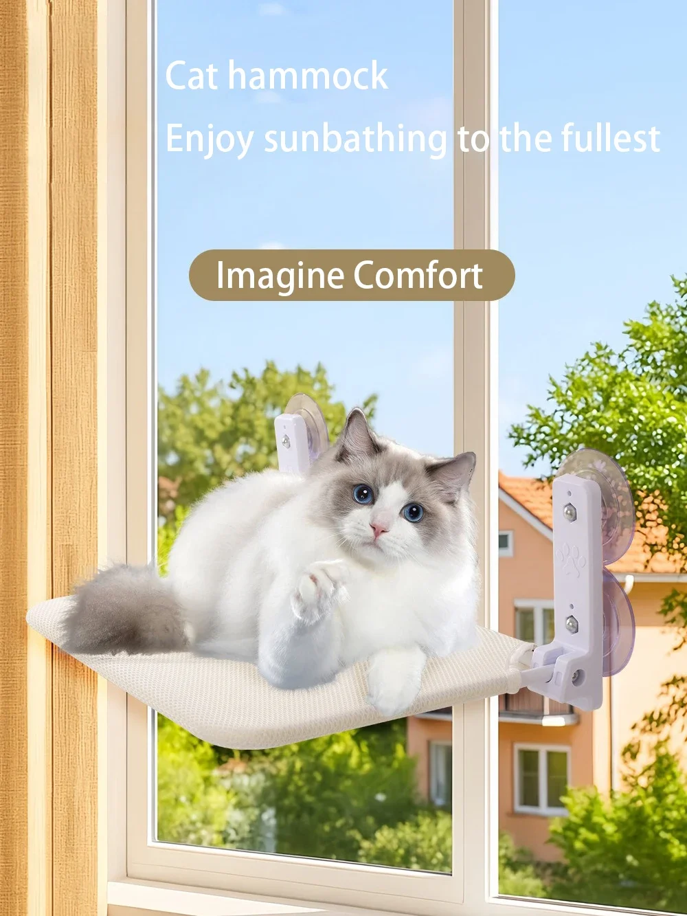 Hängende Katzenhängematte, Katzenbett mit Saugnapf für Fenster, Sonnenhängematte für Katzen, wandmontiertes Klettergerüst, Katze benutzt Hängematte – Detail 2